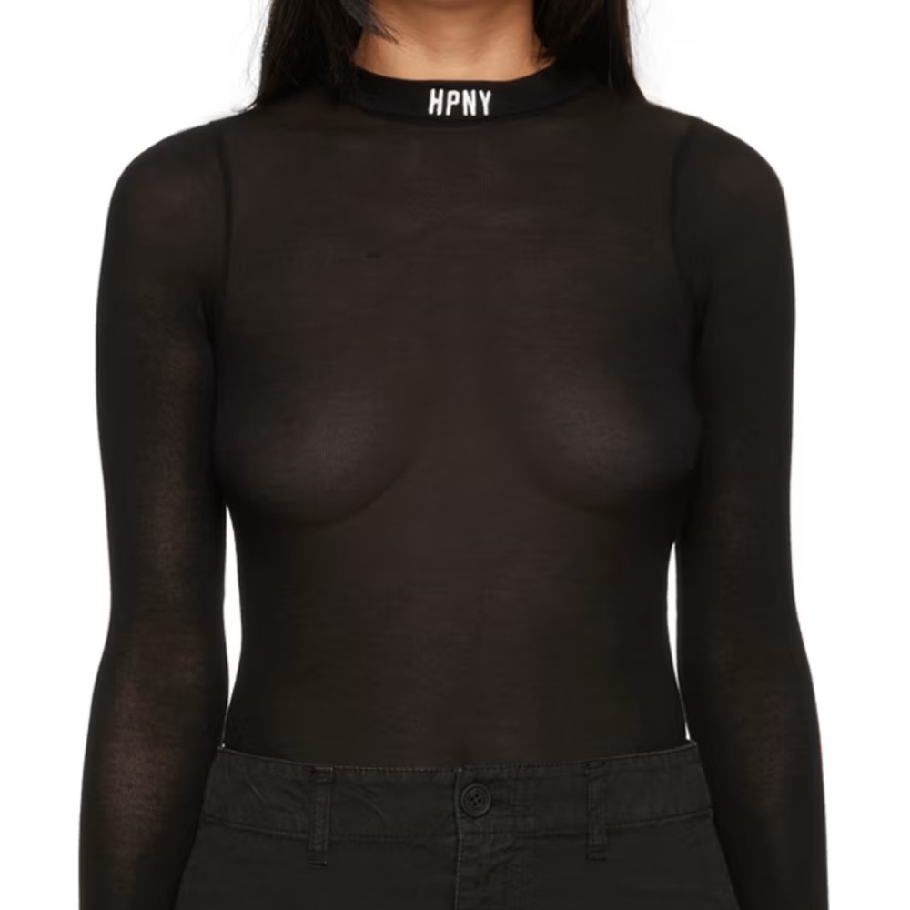 HPNY Black sheer Long Sleeve Bodysuit